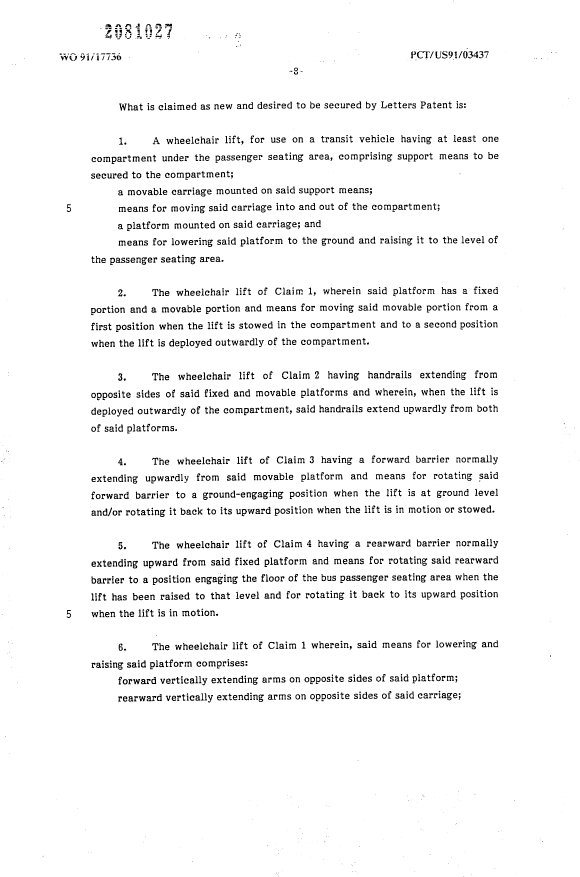 Document de brevet canadien 2081027. Revendications 19940226. Image 1 de 2