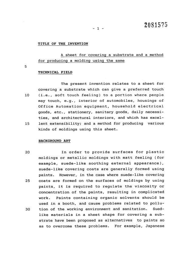 Canadian Patent Document 2081575. Description 19961224. Image 1 of 71