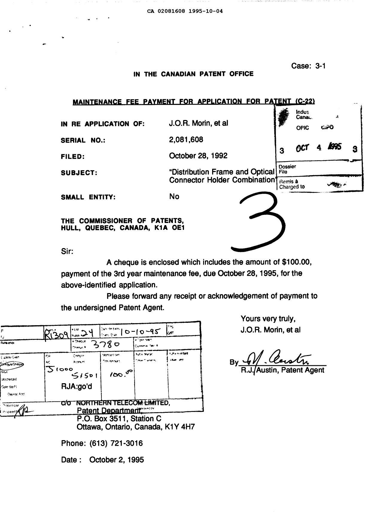 Document de brevet canadien 2081608. Taxes 19941204. Image 1 de 1