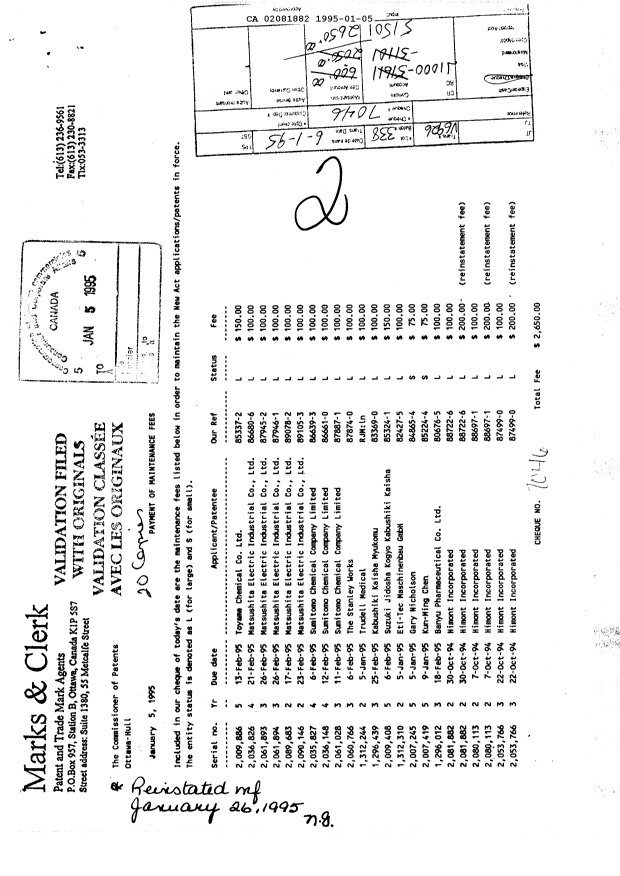 Document de brevet canadien 2081882. Taxes 19950105. Image 1 de 3