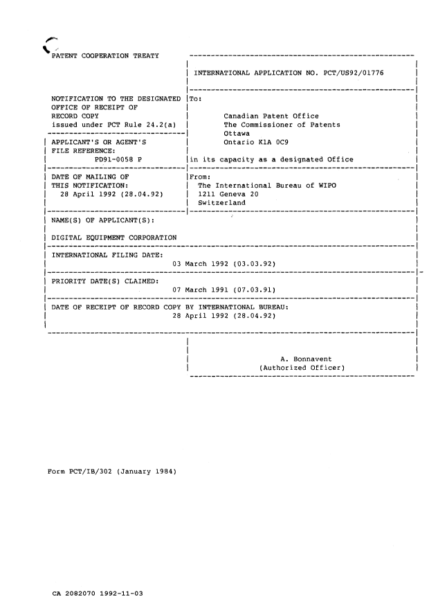 Canadian Patent Document 2082070. PCT 19911203. Image 1 of 4