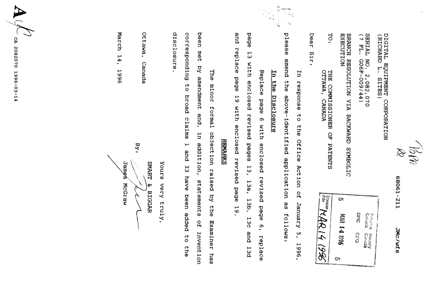 Canadian Patent Document 2082070. Prosecution-Amendment 19951214. Image 1 of 1
