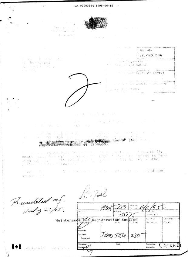 Document de brevet canadien 2083584. Taxes 19941215. Image 1 de 3