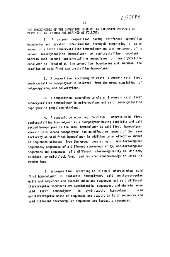 Document de brevet canadien 2083664. Revendications 19940401. Image 1 de 3