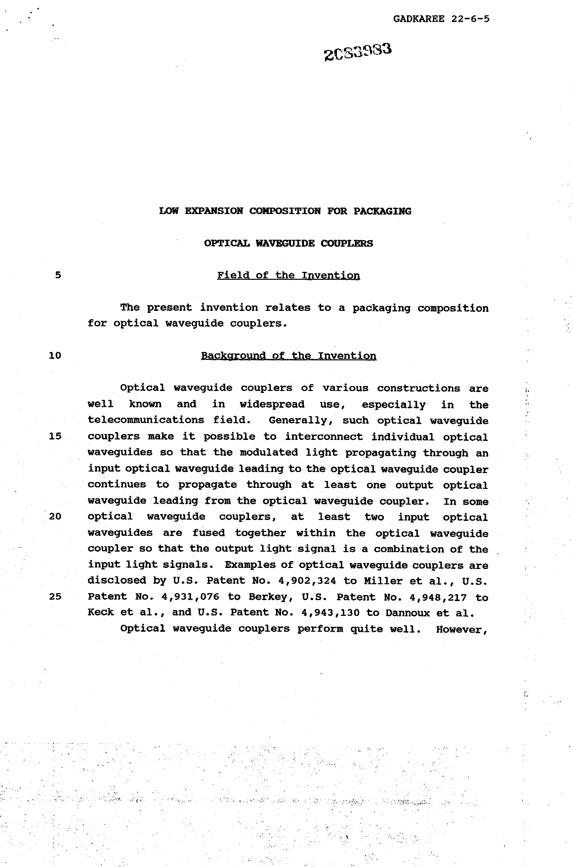 Canadian Patent Document 2083983. Description 20020731. Image 1 of 14
