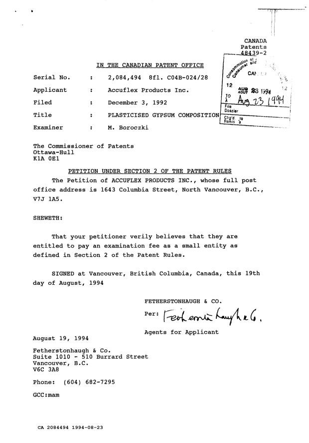 Canadian Patent Document 2084494. Correspondence 19931223. Image 1 of 1