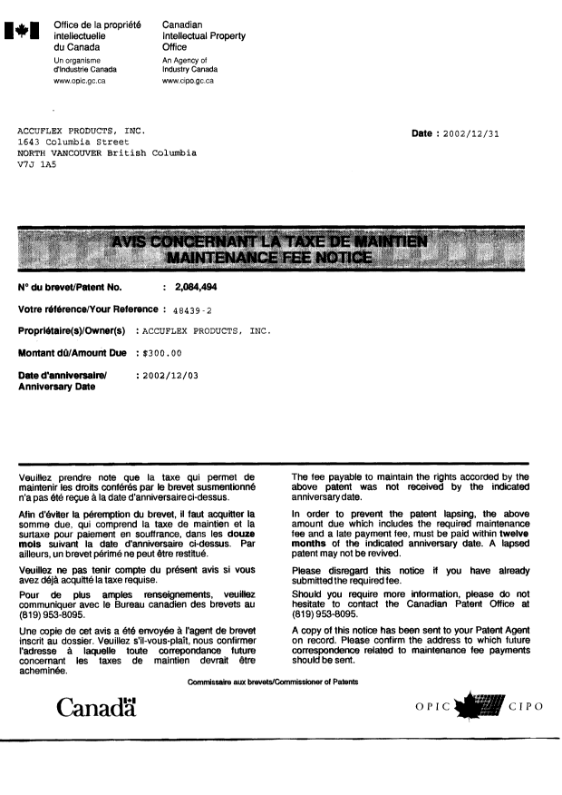 Canadian Patent Document 2084494. Correspondence 20011231. Image 1 of 2