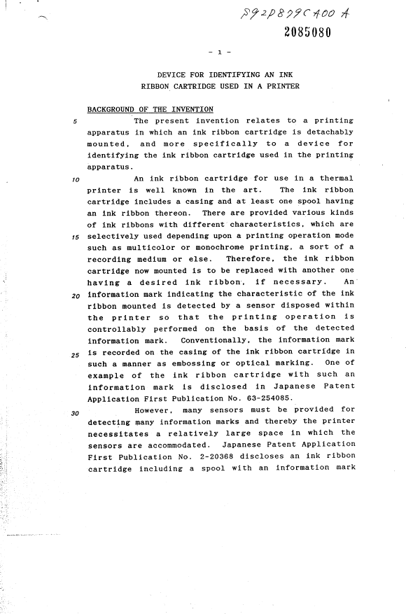 Canadian Patent Document 2085080. Description 19931103. Image 1 of 9