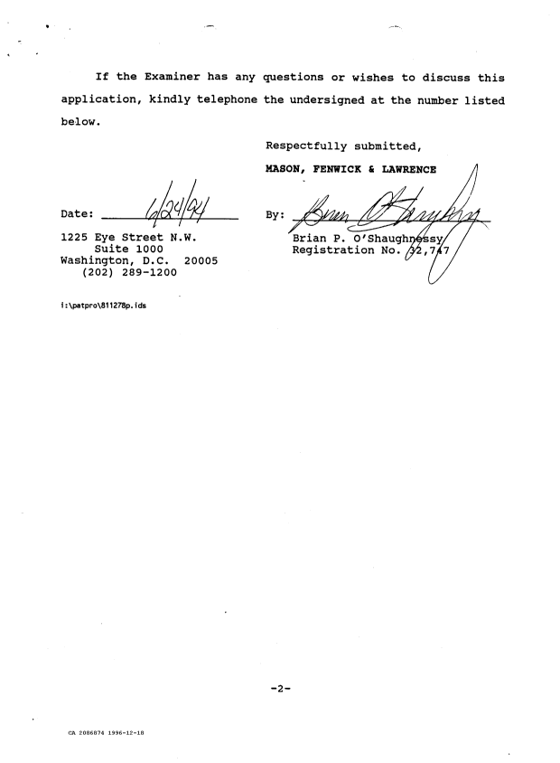 Canadian Patent Document 2086874. Prosecution Correspondence 19961218. Image 40 of 40