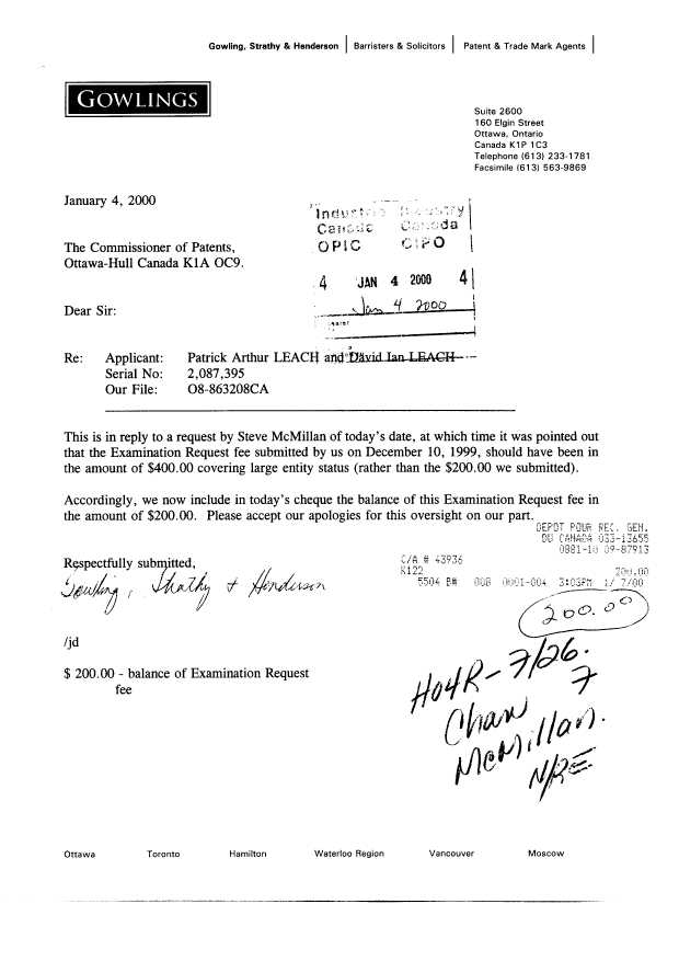 Canadian Patent Document 2087395. Prosecution-Amendment 19991210. Image 2 of 2