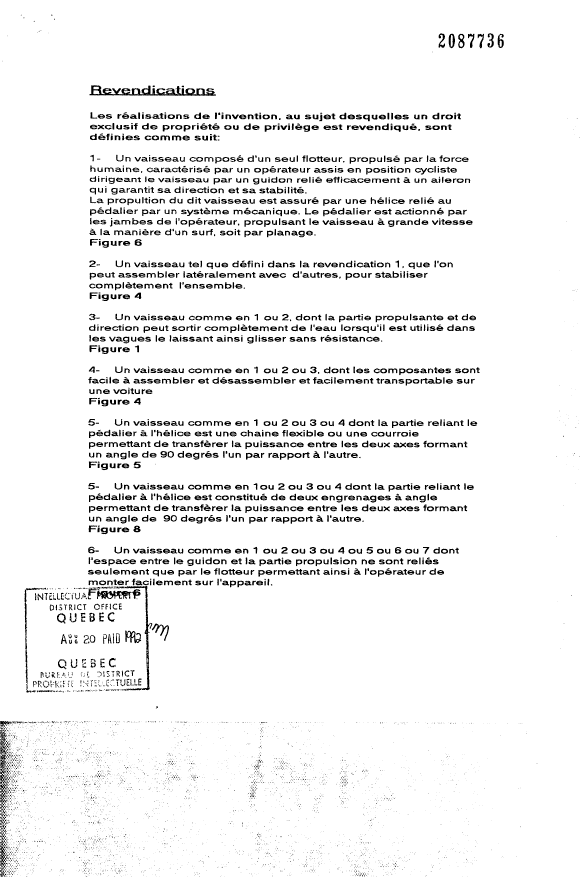Canadian Patent Document 2087736. Claims 19960618. Image 1 of 2