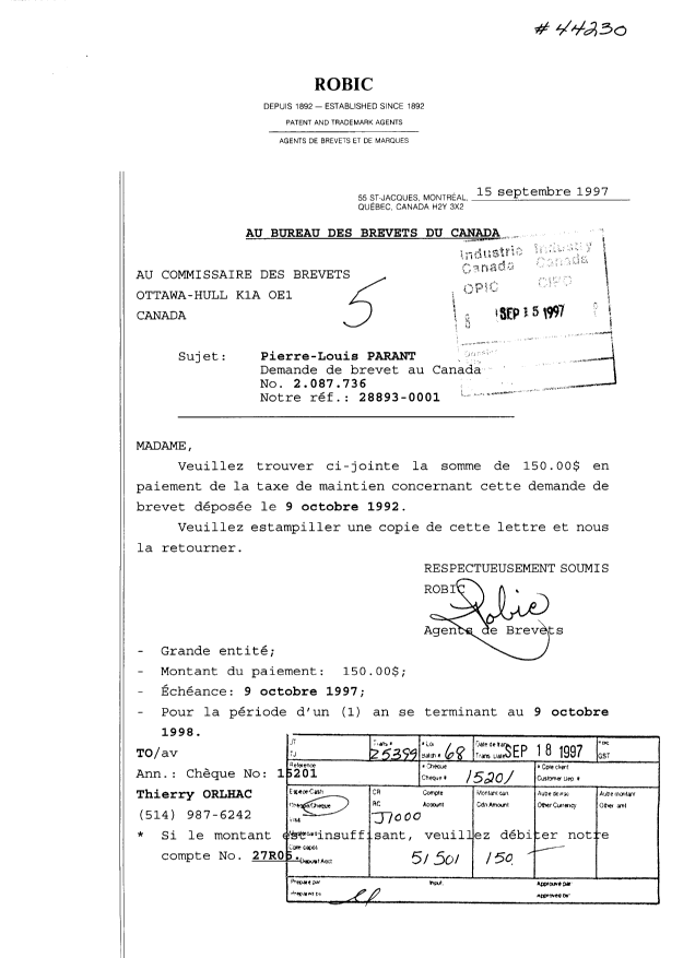 Document de brevet canadien 2087736. Taxes 19970915. Image 1 de 1