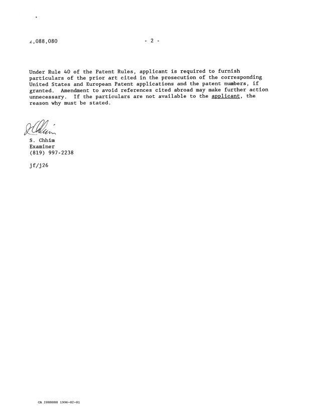 Canadian Patent Document 2088080. Prosecution-Amendment 19951201. Image 2 of 2