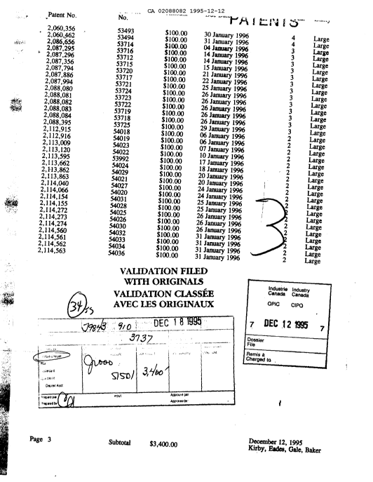 Canadian Patent Document 2088082. Fees 19951212. Image 1 of 1