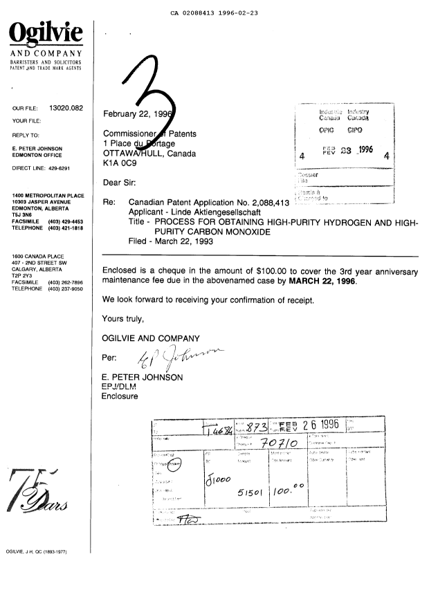 Document de brevet canadien 2088413. Taxes 19960223. Image 1 de 1