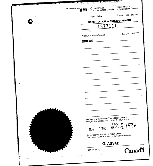 Document de brevet canadien 2088420. Correspondance de la poursuite 19930129. Image 1 de 8