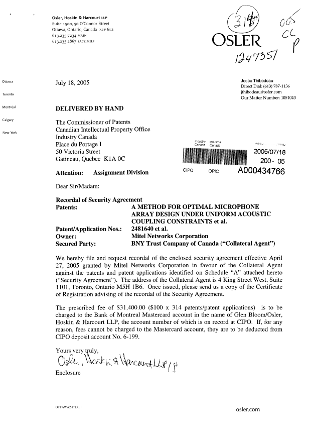 Document de brevet canadien 2088420. Cession 20050718. Image 1 de 42