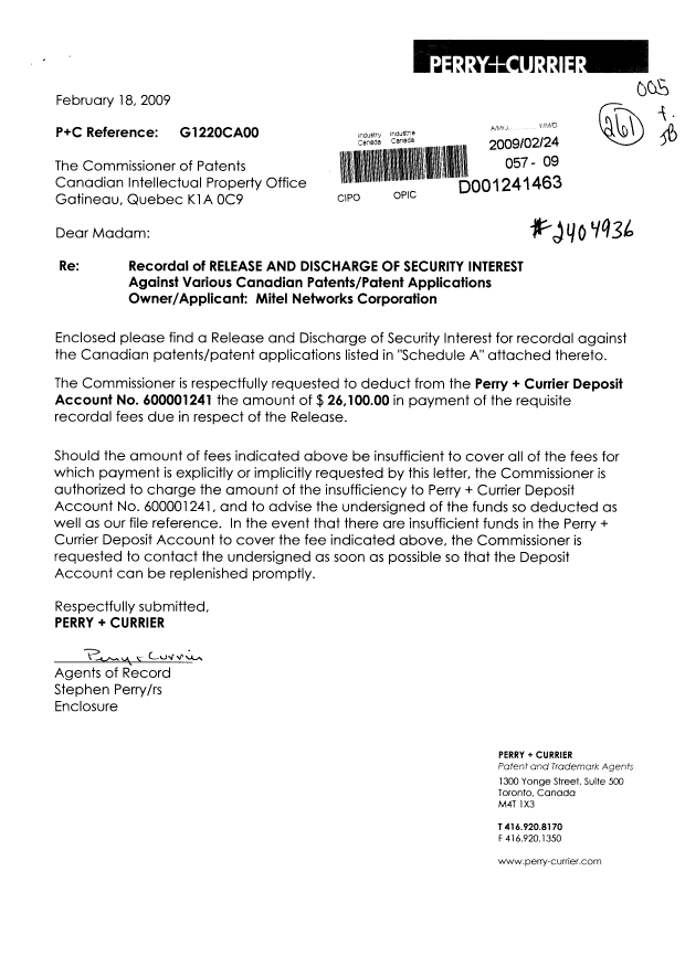 Document de brevet canadien 2088420. Cession 20090224. Image 1 de 12