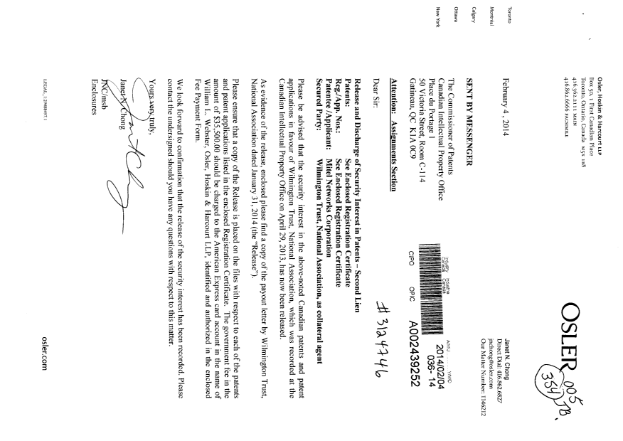 Canadian Patent Document 2088420. Assignment 20140204. Image 1 of 19