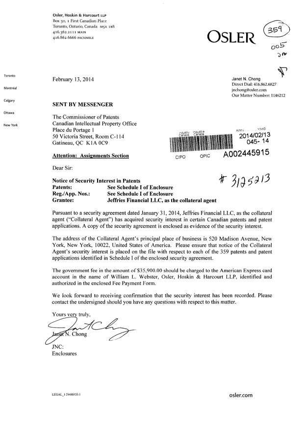 Document de brevet canadien 2088420. Cession 20140213. Image 1 de 45