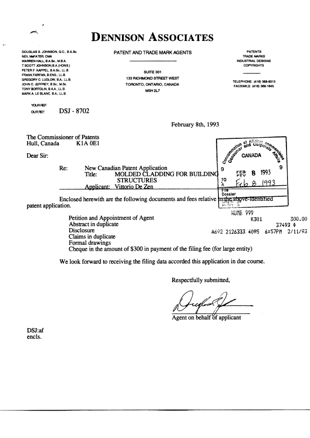 Document de brevet canadien 2089025. Cession 19930208. Image 1 de 6