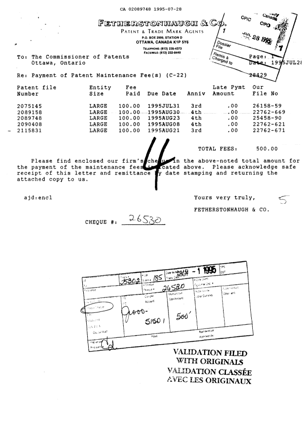 Document de brevet canadien 2089748. Taxes 19941228. Image 1 de 1