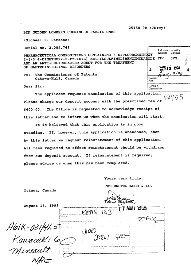 Canadian Patent Document 2089748. Prosecution-Amendment 19971231. Image 1 of 1