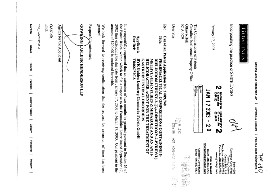Canadian Patent Document 2089748. Correspondence 20021217. Image 1 of 1