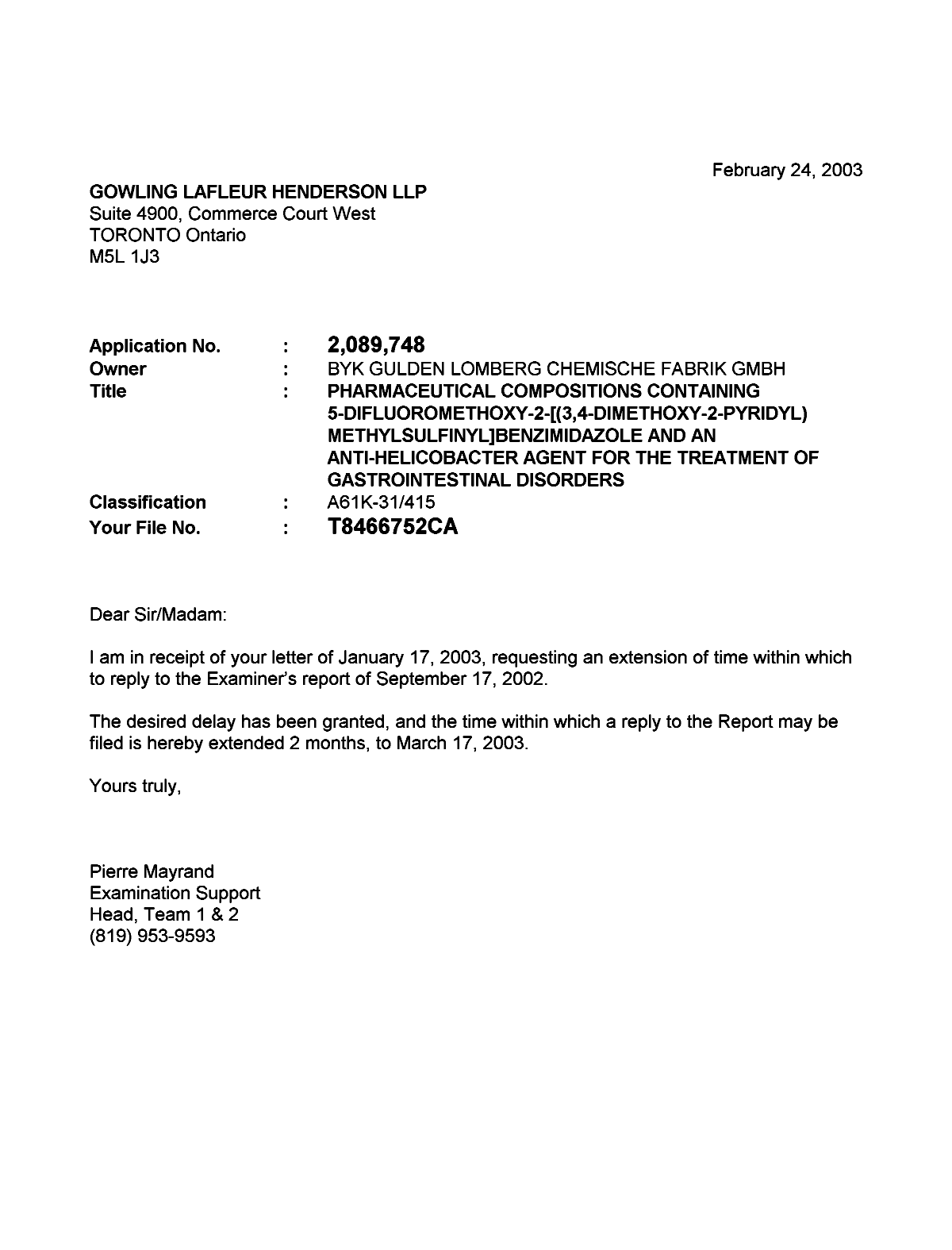 Canadian Patent Document 2089748. Correspondence 20021224. Image 1 of 1