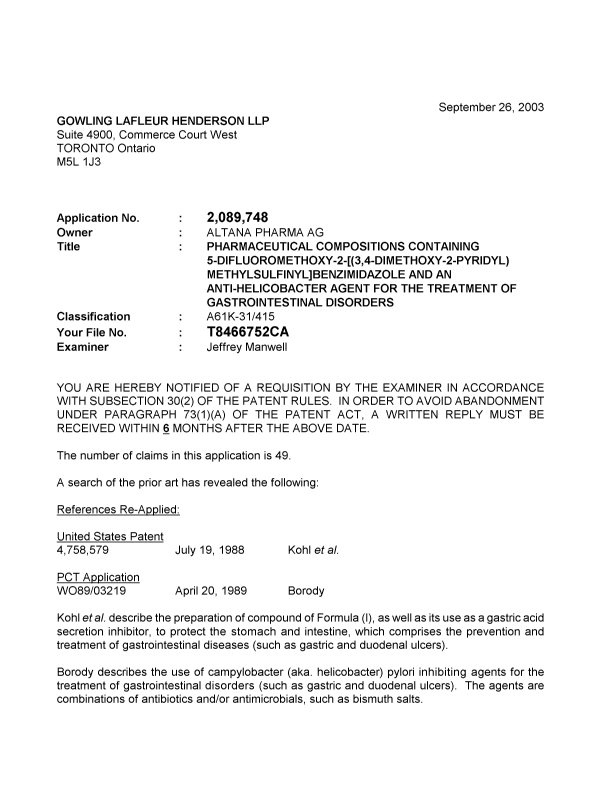 Canadian Patent Document 2089748. Prosecution-Amendment 20021226. Image 1 of 3