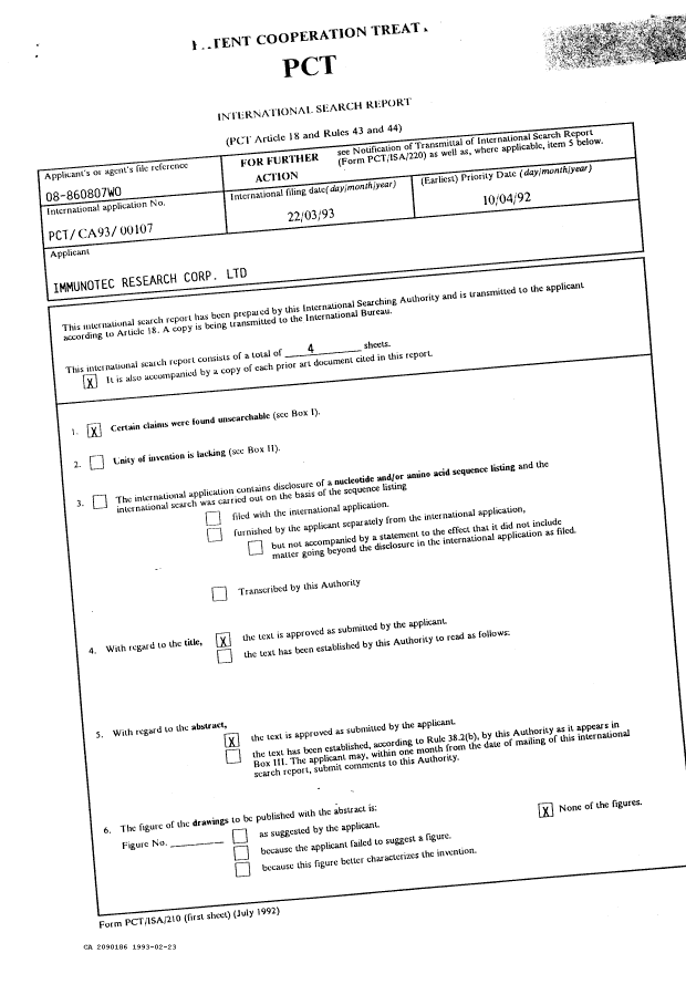 Document de brevet canadien 2090186. PCT 19921223. Image 1 de 5