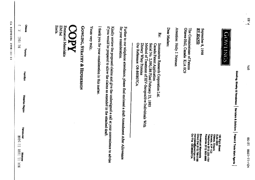Canadian Patent Document 2090186. Prosecution-Amendment 19971208. Image 1 of 7