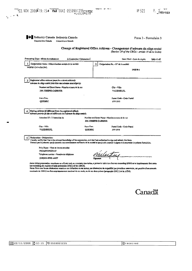 Canadian Patent Document 2090186. Correspondence 20051222. Image 2 of 2