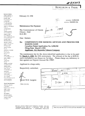 Canadian Patent Document 2090918. Fees 19980213. Image 1 of 1