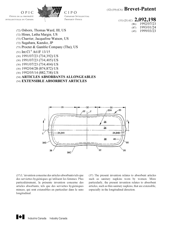 Document de brevet canadien 2092198. Page couverture 19990317. Image 1 de 1