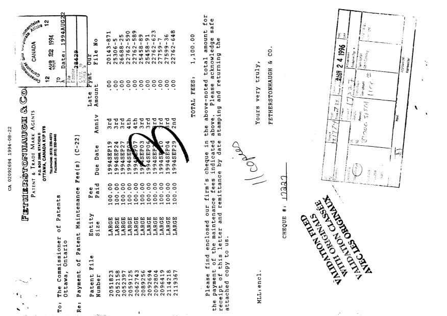 Document de brevet canadien 2092694. Taxes 19931222. Image 1 de 1