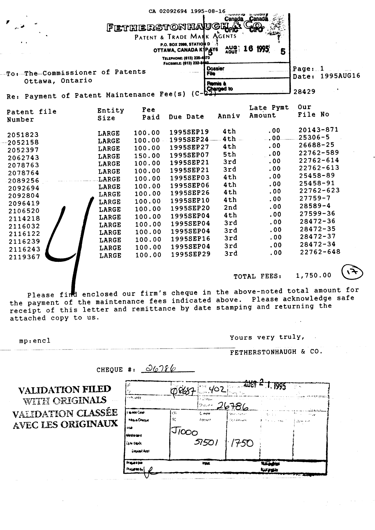 Document de brevet canadien 2092694. Taxes 19941216. Image 1 de 1