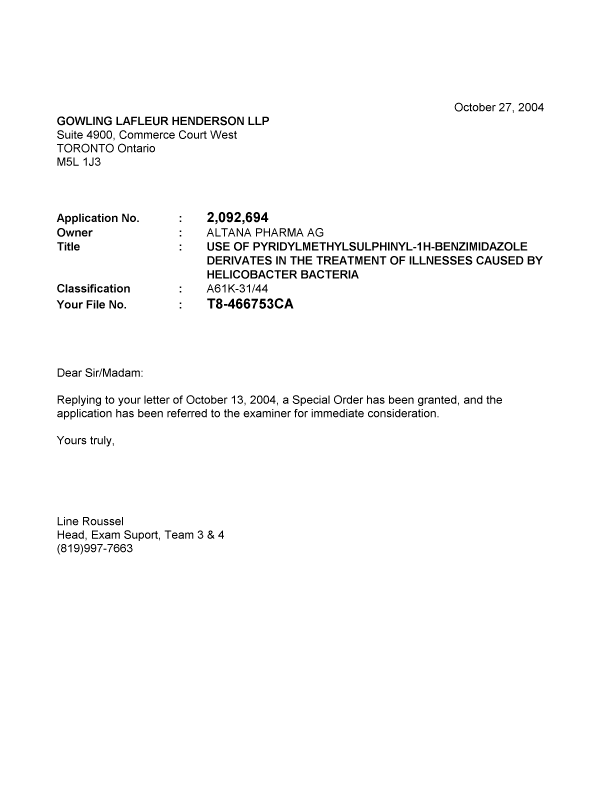 Canadian Patent Document 2092694. Prosecution-Amendment 20031227. Image 1 of 1