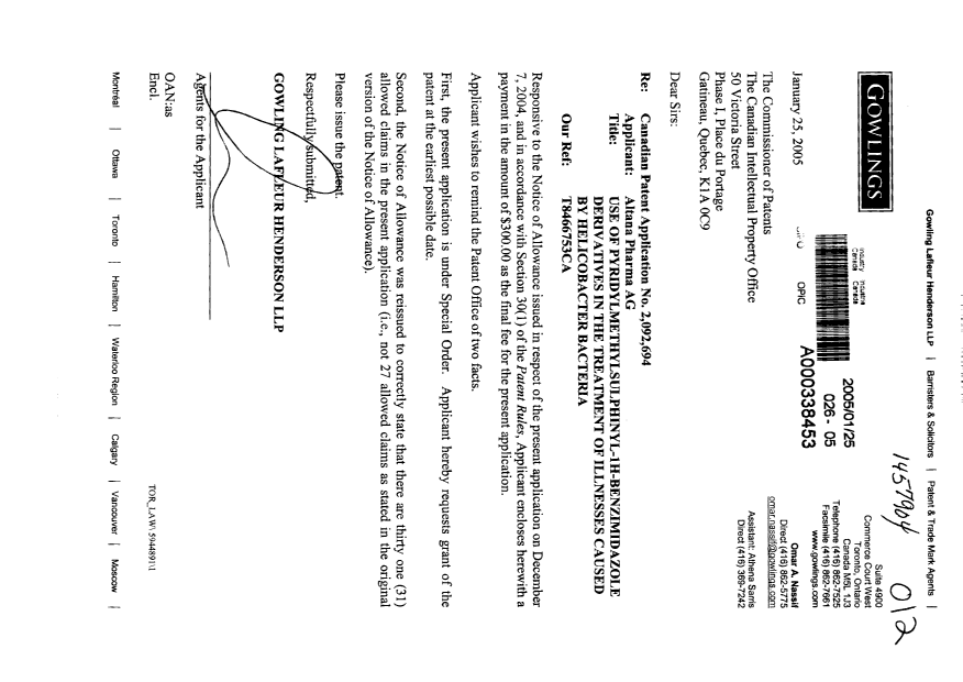 Canadian Patent Document 2092694. Correspondence 20041225. Image 1 of 1