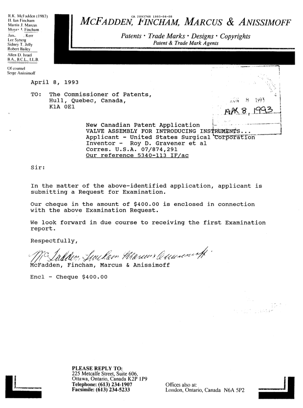 Canadian Patent Document 2093748. Prosecution Correspondence 19930408. Image 1 of 1