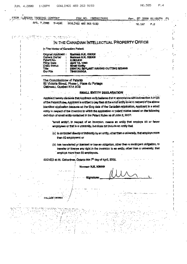 Canadian Patent Document 2093900. Fees 20080410. Image 6 of 6