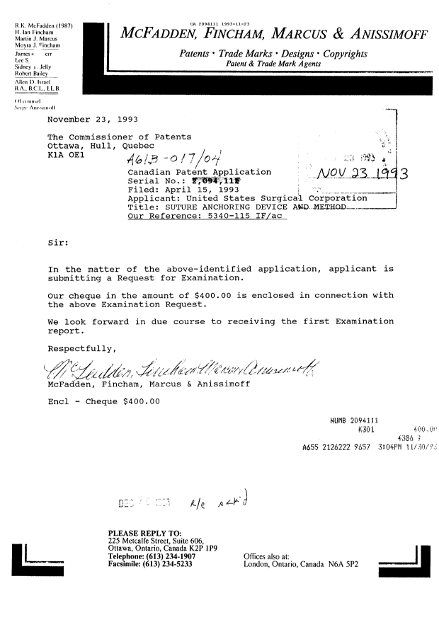 Canadian Patent Document 2094111. Prosecution-Amendment 19921223. Image 1 of 1