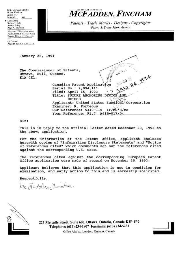 Canadian Patent Document 2094111. Prosecution-Amendment 19931226. Image 1 of 1