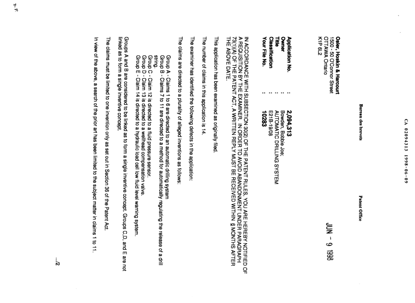 Document de brevet canadien 2094313. Poursuite-Amendment 19971209. Image 1 de 2