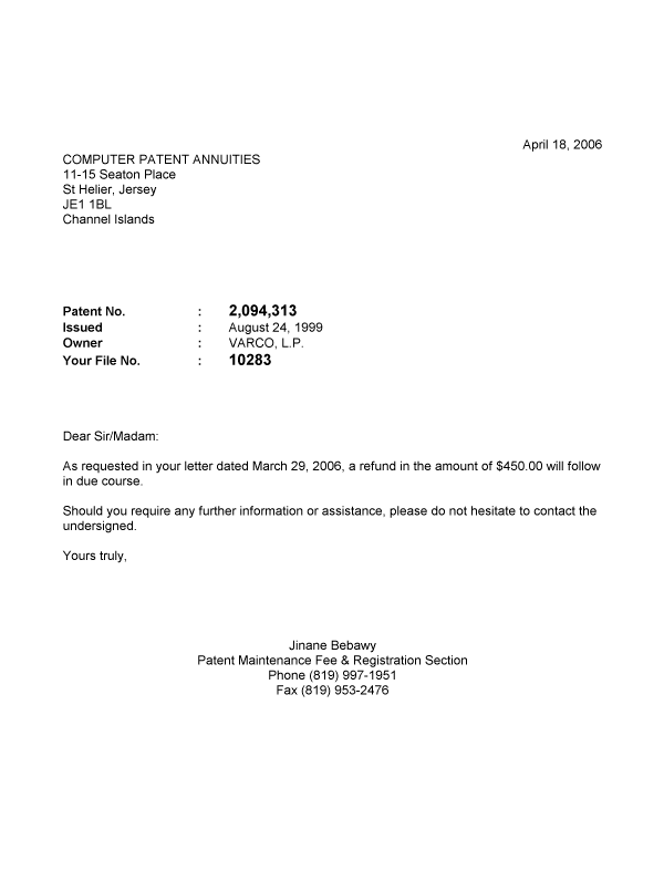 Canadian Patent Document 2094313. Correspondence 20051218. Image 1 of 1