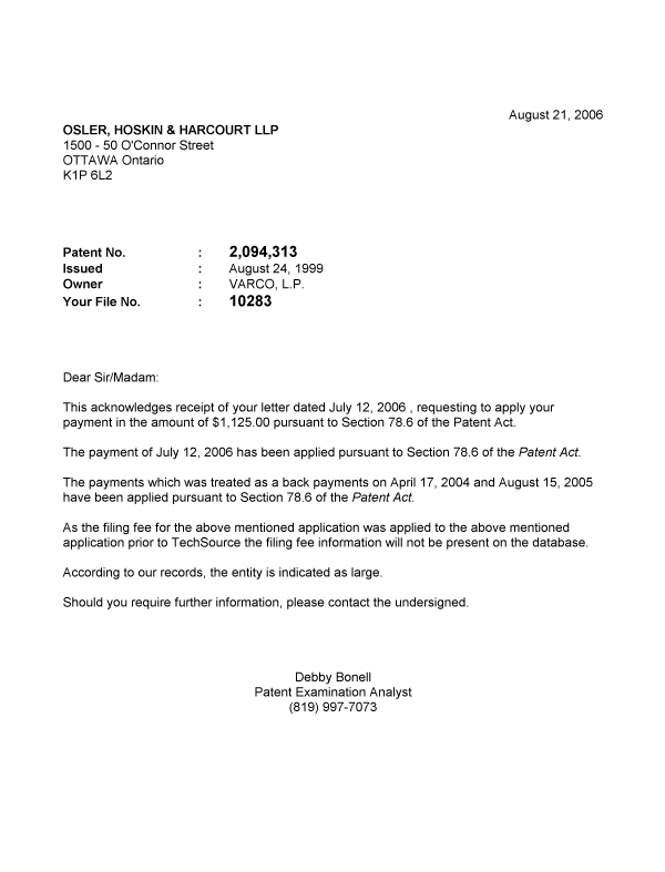 Canadian Patent Document 2094313. Correspondence 20051221. Image 1 of 1