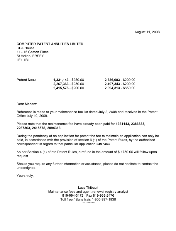 Canadian Patent Document 2094313. Correspondence 20071211. Image 1 of 1
