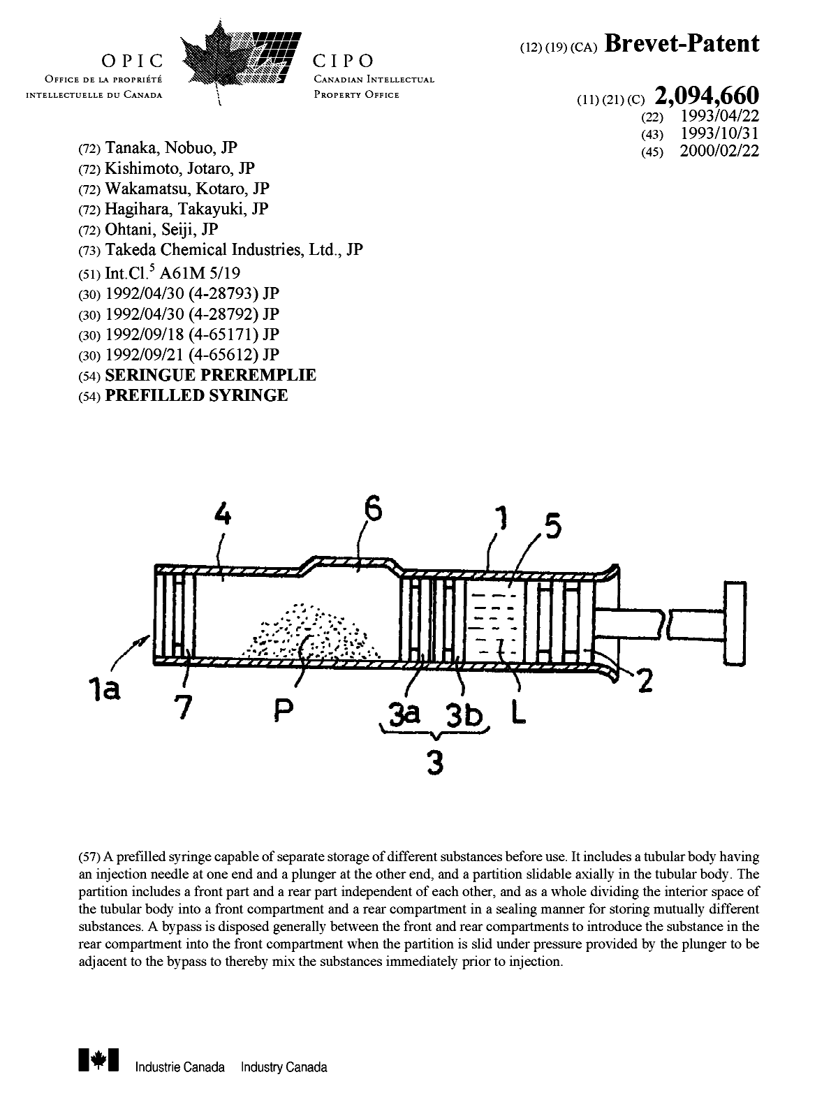 Canadian Patent Document 2094660. Cover Page 20000126. Image 1 of 1