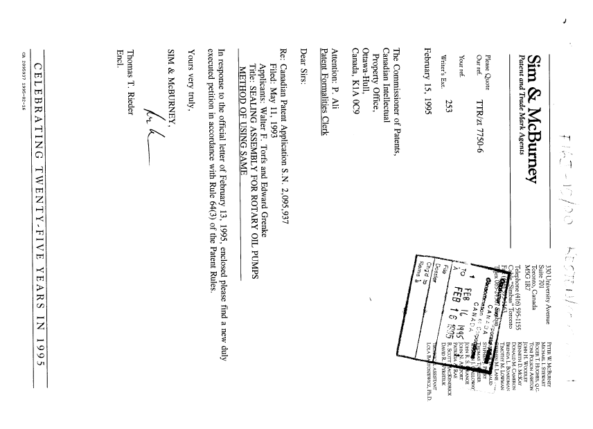 Canadian Patent Document 2095937. Correspondence 19941216. Image 1 of 1