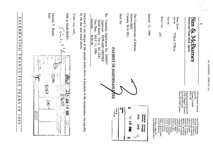 Document de brevet canadien 2095937. Taxes 19951212. Image 1 de 1
